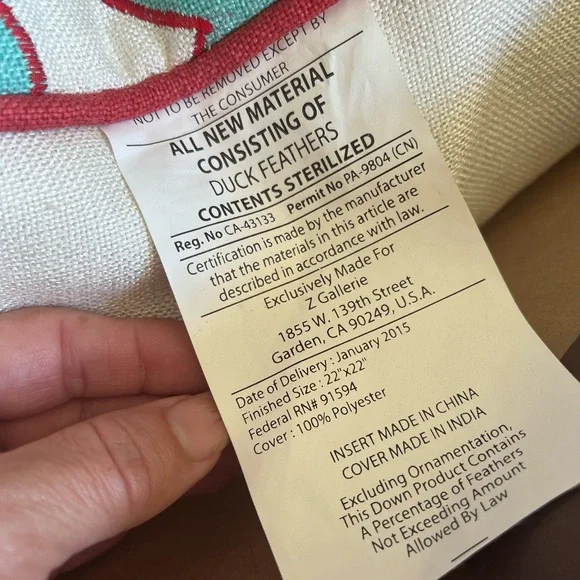 Z Gallerie pair of Decorative Pillows with Red stitching - New